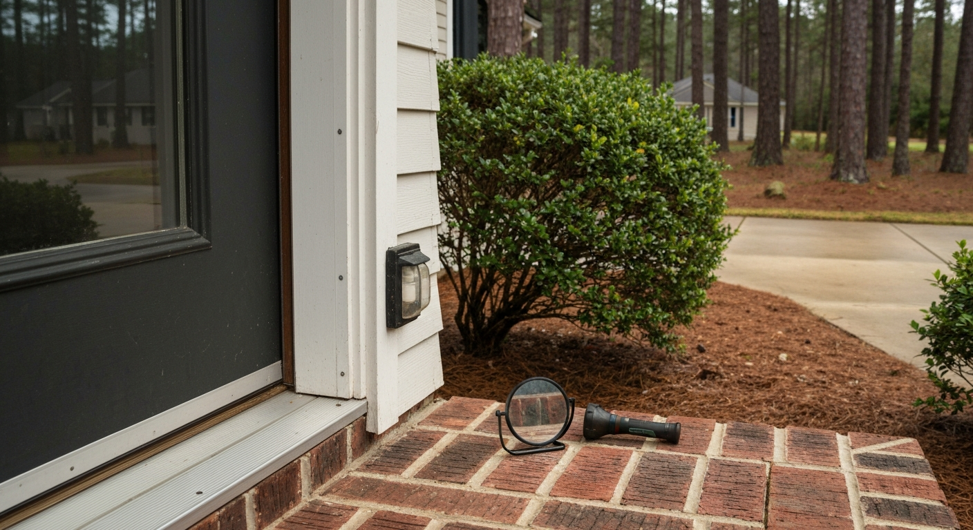Exterior pest control inspection around a Phenix City home
